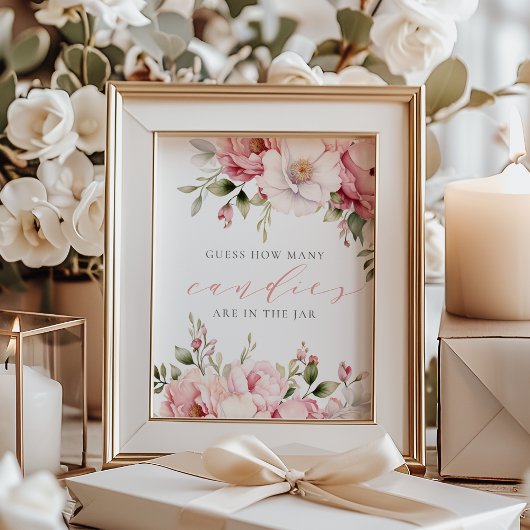 Guess How Many Candies Pink Baby Shower Sign Fotodruck