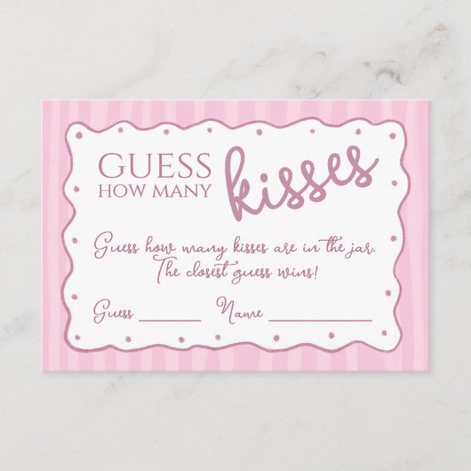 Guess How Many Kisses Game Pink Striped Card Dankeskarte (Vorderseite)