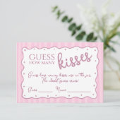 Guess How Many Kisses Game Pink Striped Card Dankeskarte (Stehend Vorderseite)