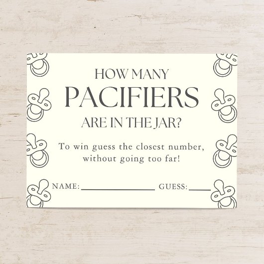 Guess How Many Pacifiers Baby Shower Game Begleitkarte