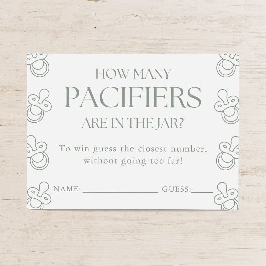 Guess How Many Pacifiers Sage Baby Shower Game Begleitkarte