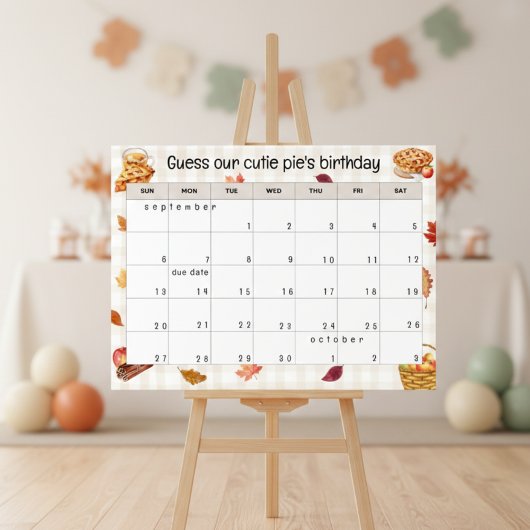 "guess our cutie pie's birthday" baby shower game poster