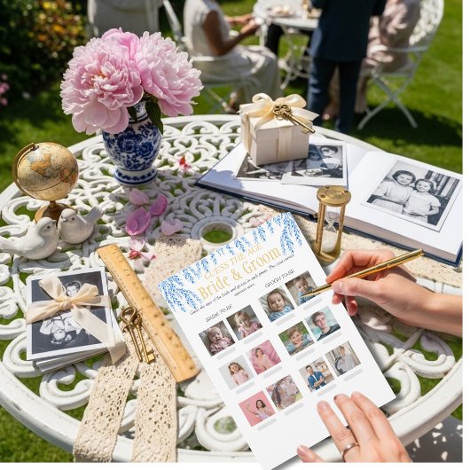 Guess the Age Bridal Shower blue game Einladung