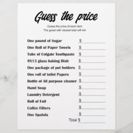 Guess the Price Bridal Shower Game Card Flyer