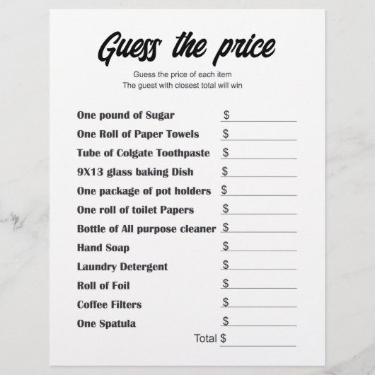 Guess the Price Bridal Shower Game Card Flyer (Vorne)