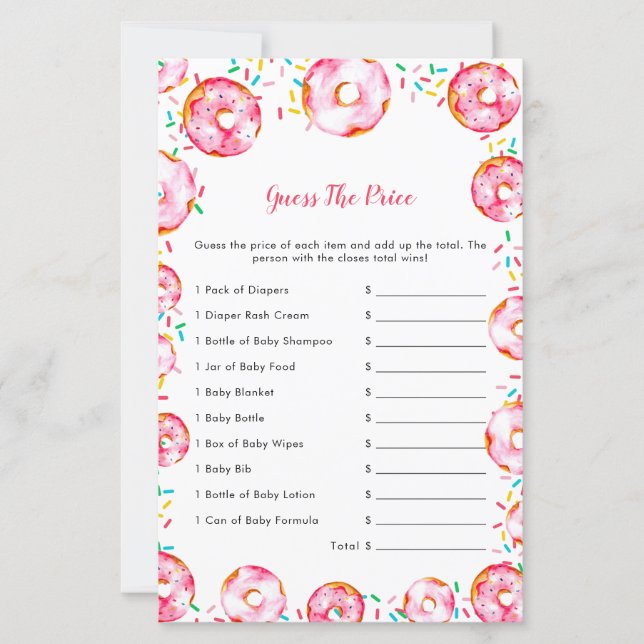 Guess The Price Donuts Diapers Baby Shower Game (Vorderseite)