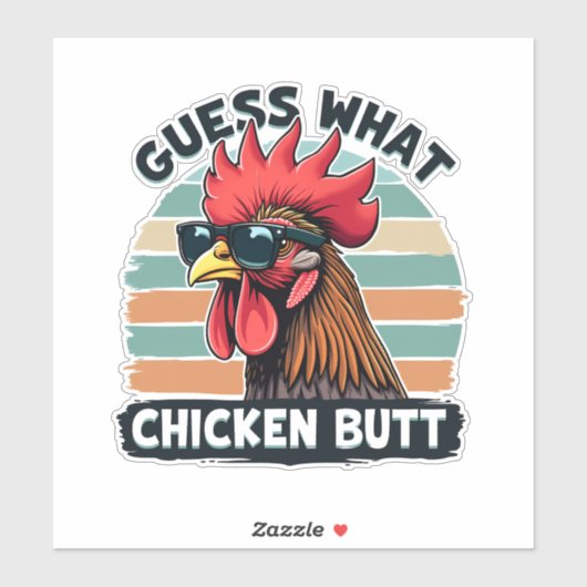 Guess What Chicken Butt Funny Retro Rooster Aufkleber (Blatt)