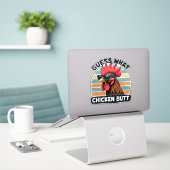 Guess What Chicken Butt Funny Retro Rooster Aufkleber (Laptop auf Schreibtisch)