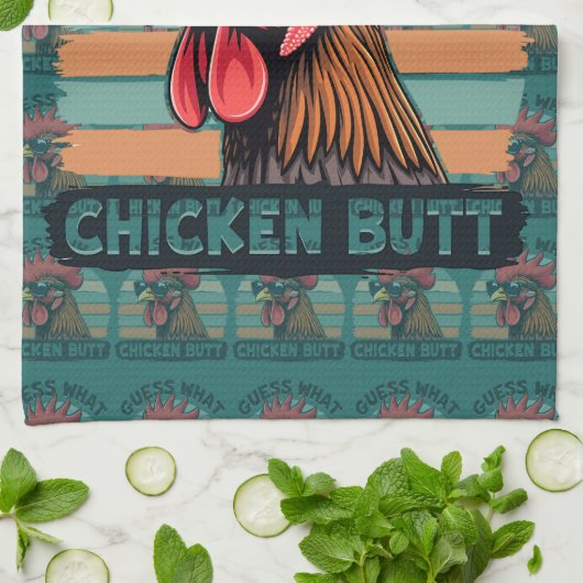 Guess What Chicken Butt Funny Retro Rooster Geschirrtuch (Gefaltet)