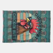 Guess What Chicken Butt Funny Retro Rooster Geschirrtuch (Horizontal)