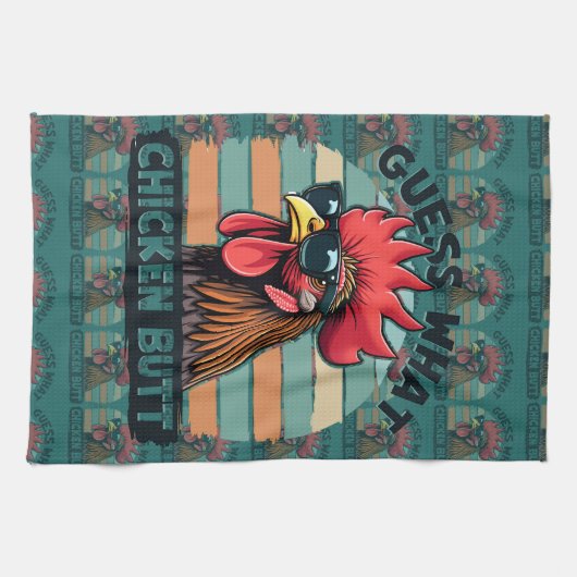 Guess What Chicken Butt Funny Retro Rooster Geschirrtuch (Horizontal)