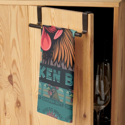 Guess What Chicken Butt Funny Retro Rooster Geschirrtuch (Drittel gefaltet)