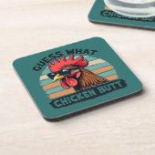 Guess What Chicken Butt Funny Retro Rooster Getränkeuntersetzer (Linke Seite)