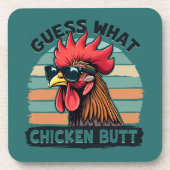 Guess What Chicken Butt Funny Retro Rooster Getränkeuntersetzer (Vorderseite)