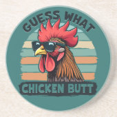 Guess What Chicken Butt Funny Retro Rooster Getränkeuntersetzer (Vorne)