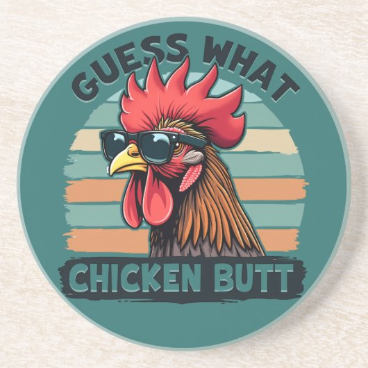 Guess What Chicken Butt Funny Retro Rooster Getränkeuntersetzer (Vorne)