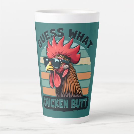 Guess What Chicken Butt Funny Retro Rooster Milchtasse (Vorderseite)