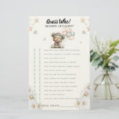 Guess who game Whimsical Teddy Bear Baby Shower Briefpapier (Stehend Vorderseite)