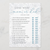 Guess Who? Mom or Dad Baby Shower Game Card Hinweiskarte (Vorderseite)