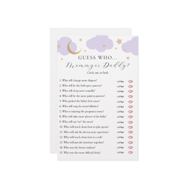 Guess Who Mommy or Daddy Baby Shower game card (Vorderseite/Rückseite Beispiel)