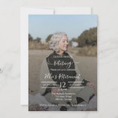 Guess Who Retired Female Script Photo Invitation Einladung (Vorderseite)