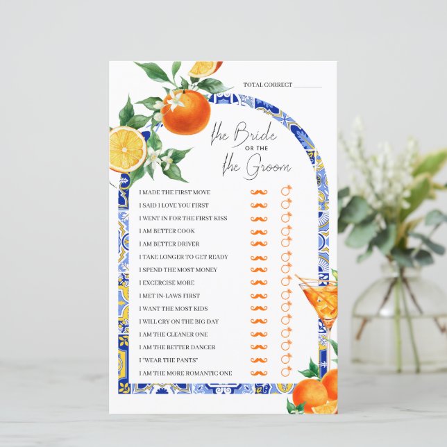 Guess Who Spritz Mediterranes Brautparty (Stehend Vorderseite)