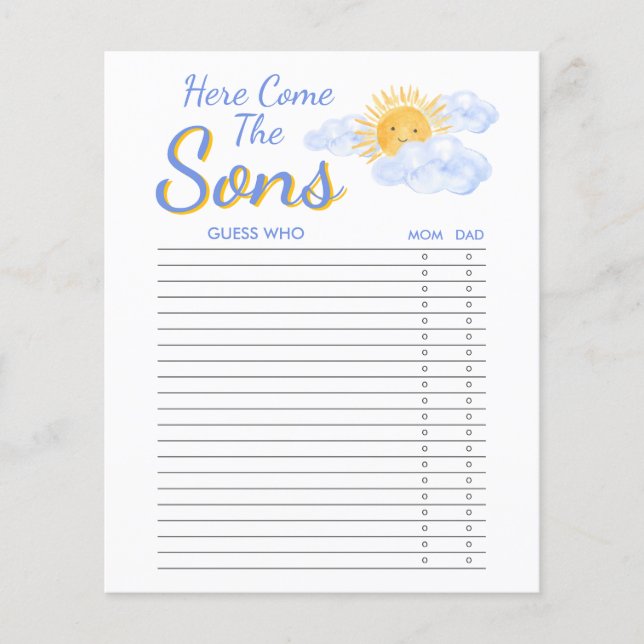 Guess Who Twins Boys Baby Shower Game (Vorderseite)