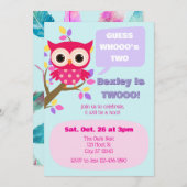 Guess Who's Two, Pink Owl 2nd Birthday Einladung (Vorne/Hinten)