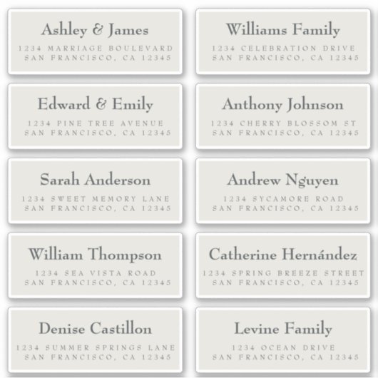 Guest Address Labels: BESTELLUNG AUF 8" oder 6" Aufkleber (Vorderseite)