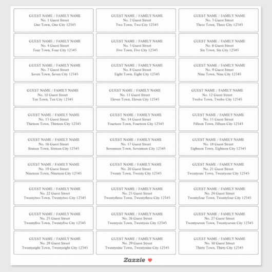 Guest Address Labels für Einladungen (Blatt)