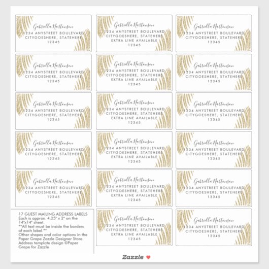 Guest Address Labels Gold Glitzer Palm Leaf (Blatt)