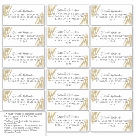 Guest Address Labels Gold Glitzer Palm Leaf (Vorderseite)