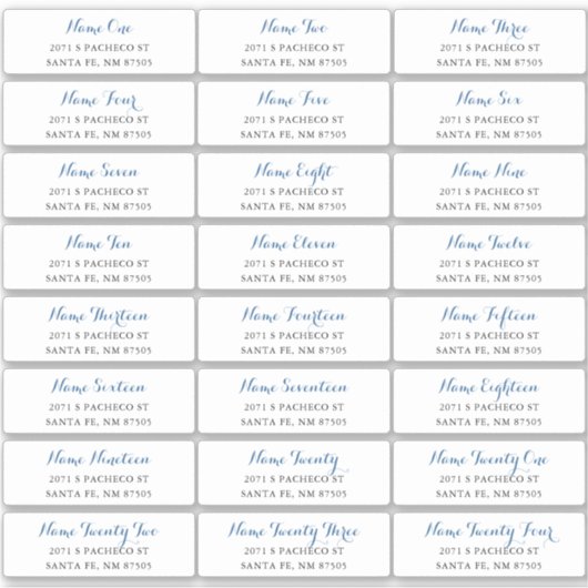 Guest Address Labels mit blauem Skript (Vorderseite)