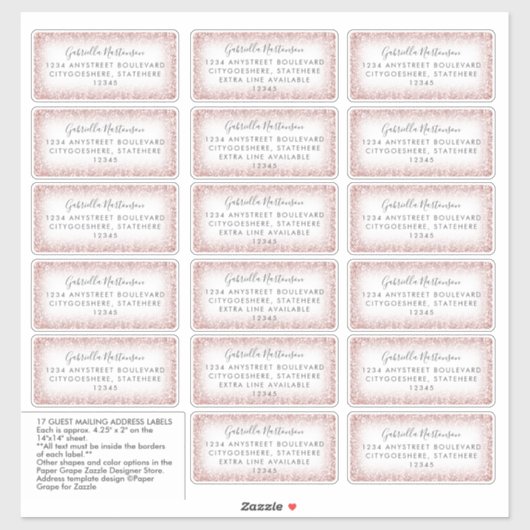 Guest Address Labels Rose Gold Pink Glitzer Ombre (Blatt)