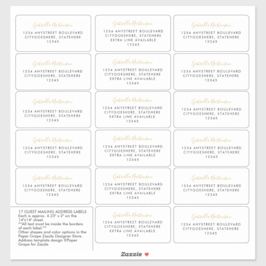 Guest Address Labels Simple Gold Calligraphy (Blatt)