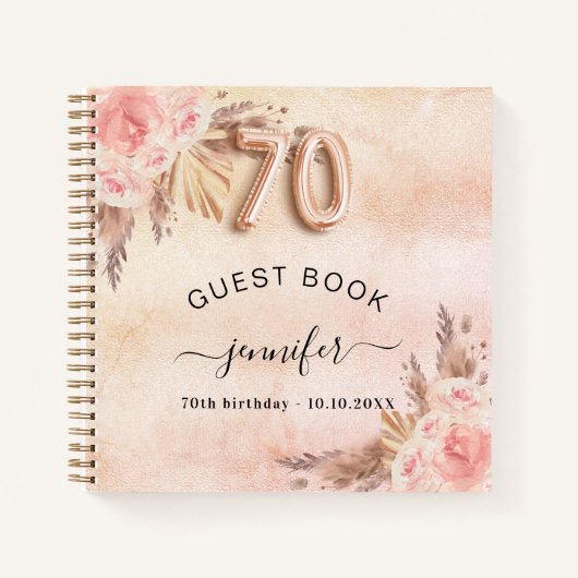 Guest book 70th birthday pampas grass rose gold notizblock (Vorderseite)