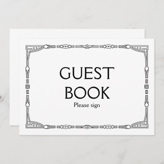 "Guest Book" Art Deco Style Wedding Sign Einladung (Vorne/Hinten)