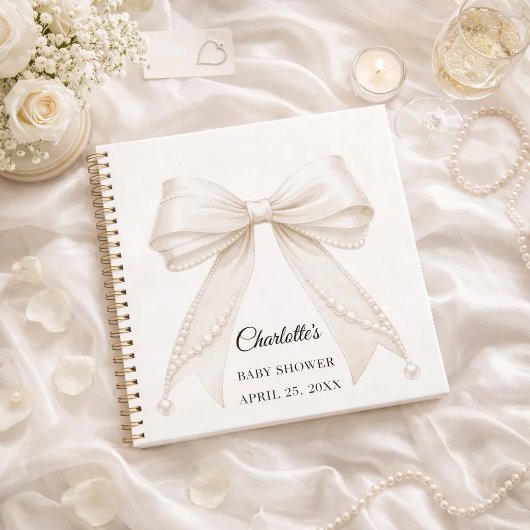 Guest book Baby Shower bow ivory white pearls Notizblock