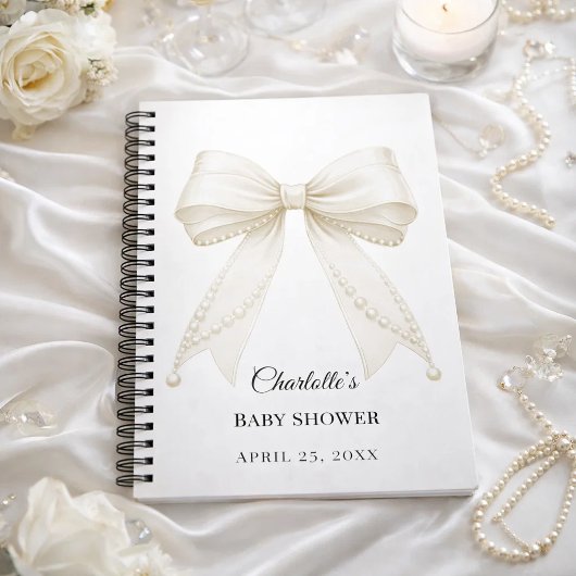 Guest book Baby Shower bow ivory white pearls Notizblock