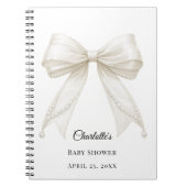 Guest book Baby Shower bow ivory white pearls Notizblock (Vorderseite)