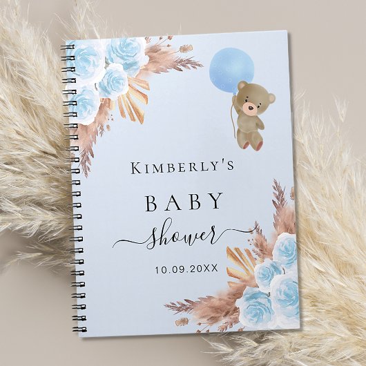 Guest book Baby Shower boy teddy pampas grass Notizblock