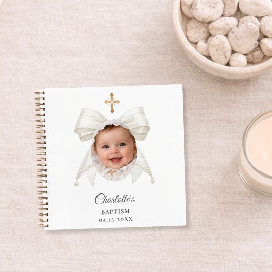 Guest Book Baptism Bow Girl Photo Notizblock