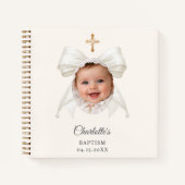 Guest Book Baptism Bow Ivory Girl Photo Notizblock (Vorderseite)