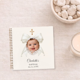 Guest Book Baptism Bow Ivory Girl Photo Notizblock