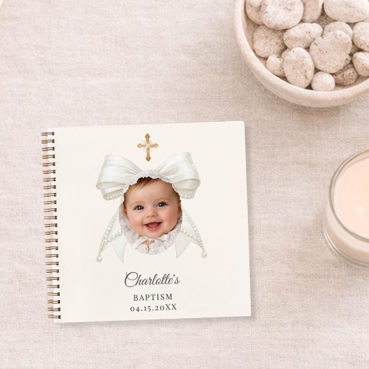 Guest Book Baptism Bow Ivory Girl Photo Notizblock