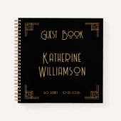 Guest Book Birthday Black Gold Art Deco Notizblock (Vorderseite)