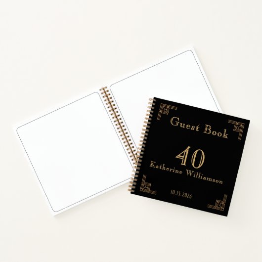 Guest Book Birthday Black Gold Art Deco Notizblock (Innenseite)