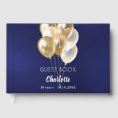 Guest book birthday navy blue gold balloons gästebuch (Vorderseite)