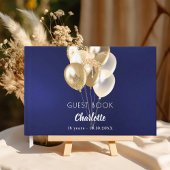 Guest book birthday navy blue gold balloons gästebuch