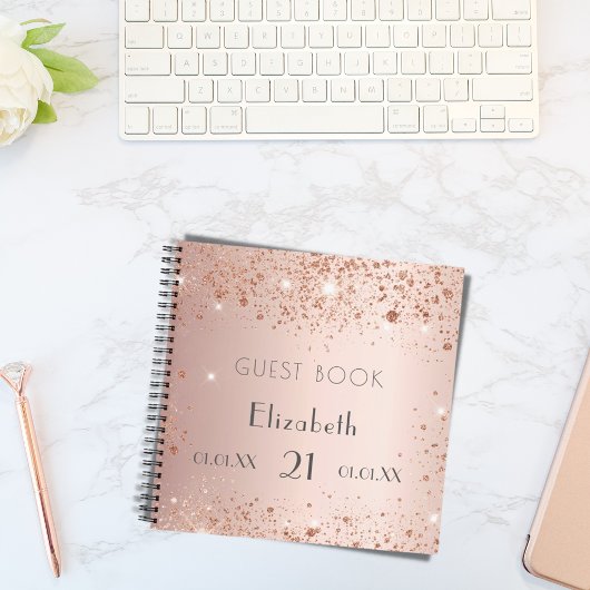 Guest book birthday rose gold glitter monogram notizblock